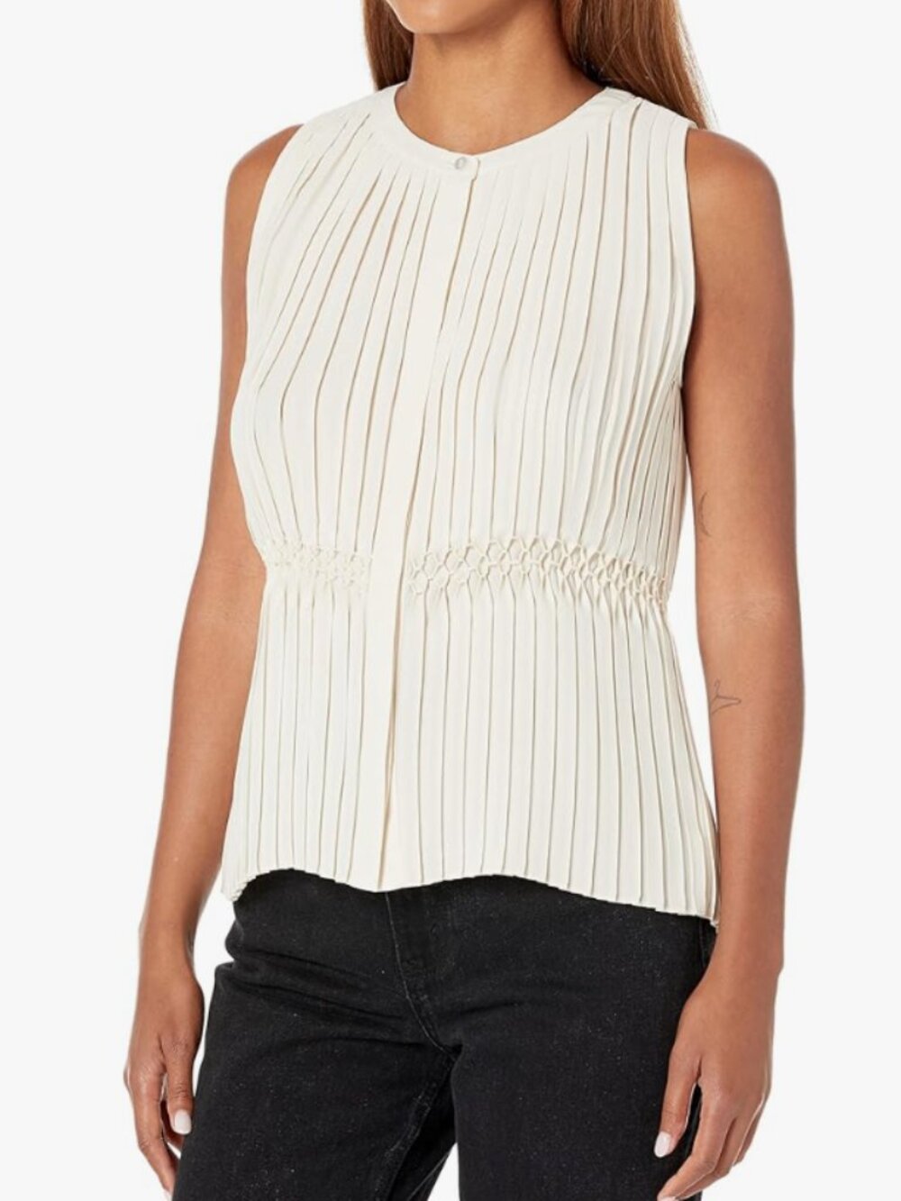 Theory Women's Top Pleated Sleeveless Smock Cream Size L NWT